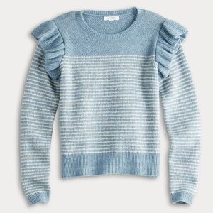 LC Lauren Conrad Sky Blue and Cream Ruffle Sweater